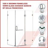1100 x 900mm Frameless 10mm Glass Shower Screen By Della Francesca