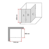 1100 x 900mm Frameless 10mm Glass Shower Screen By Della Francesca - Low Angle
