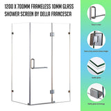 1200 x 700mm Frameless 10mm Glass Shower Screen By Della Francesca - Side View