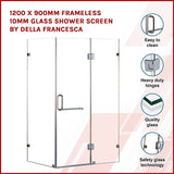 1200 x 900mm Frameless 10mm Glass Shower Screen By Della Francesca - Side View
