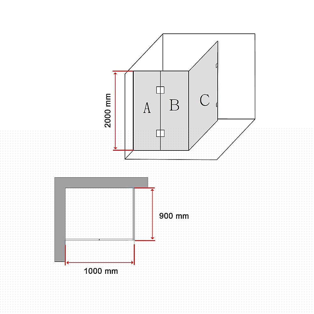 1000 x 900mm Frameless 10mm Glass Shower Screen By Della Francesca