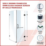1200 x 900mm Frameless 10mm Glass Shower Screen By Della Francesca - Side View