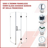 1200 x 700mm Frameless 10mm Glass Shower Screen By Della Francesca - Side View