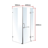 1000 x 900mm Frameless 10mm Glass Shower Screen By Della Francesca - Close-Up Angle