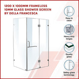 1200 x 1000mm Frameless 10mm Glass Shower Screen By Della Francesca - Side View