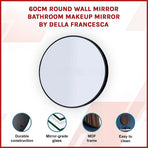 60cm Round Wall Mirror Bathroom Makeup Mirror by Della Francesca