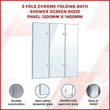 3 Fold Chrome Folding Bath Shower Screen Door Panel 1300mm x 1400mm - Side View