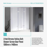 3 Fold Chrome Folding Bath Shower Screen Door Panel 1300mm x 1400mm - Close-Up Angle