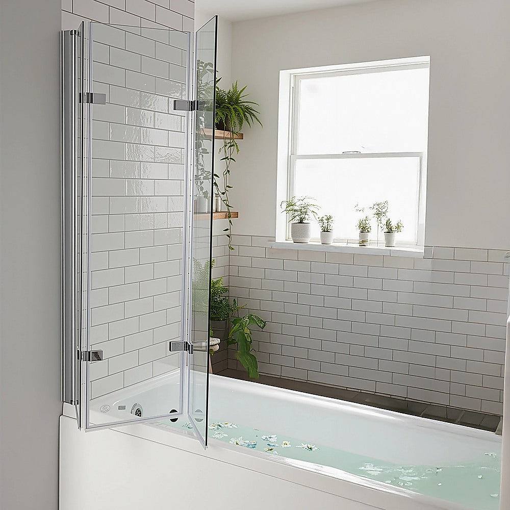 3 Fold Chrome Folding Bath Shower Screen Door Panel 1300mm x 1400mm