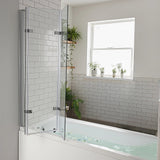 3 Fold Chrome Folding Bath Shower Screen Door Panel 1300mm x 1400mm - 45-Degree Angle