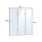3 Fold Chrome Folding Bath Shower Screen Door Panel 1300mm x 1400mm - Low Angle