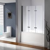 3 Fold Black Folding Bath Shower Screen Door Panel 1300mm x 1400mm - 45-Degree Angle