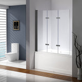 3 Fold Black Folding Bath Shower Screen Door Panel 1300mm x 1400mm - Front View