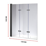 3 Fold Black Folding Bath Shower Screen Door Panel 1300mm x 1400mm - Close-Up Angle