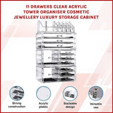 11 Drawers Clear Acrylic Tower Organiser Cosmetic jewellery Luxury Storage Cabinet - Side View