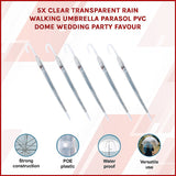 5x Clear Transparent Rain Walking Umbrella Parasol PVC Dome Wedding Party Favour - Side View