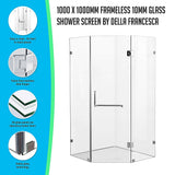 1000 x 1000mm Frameless 10mm Glass Shower Screen By Della Francesca - Side View