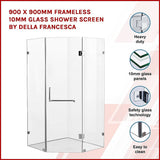 900 x 900mm Frameless 10mm Glass Shower Screen By Della Francesca - Side View