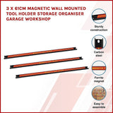 3 x 61cm Magnetic Wall Mounted Tool Holder Storage Organiser Garage Workshop - Side View