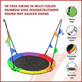 1m Tree Swing in Multi-Color Rainbow Kids Indoor/Outdoor Round Mat Saucer Swing - Side View