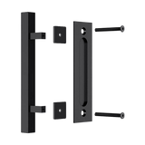 12" Square Pull and Flush Door Handle Set Black Barn Door Hardware