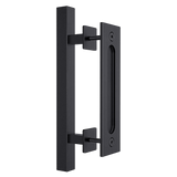 12" Square Pull and Flush Door Handle Set Black Barn Door Hardware