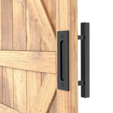 12" Square Pull and Flush Door Handle Set Black Barn Door Hardware