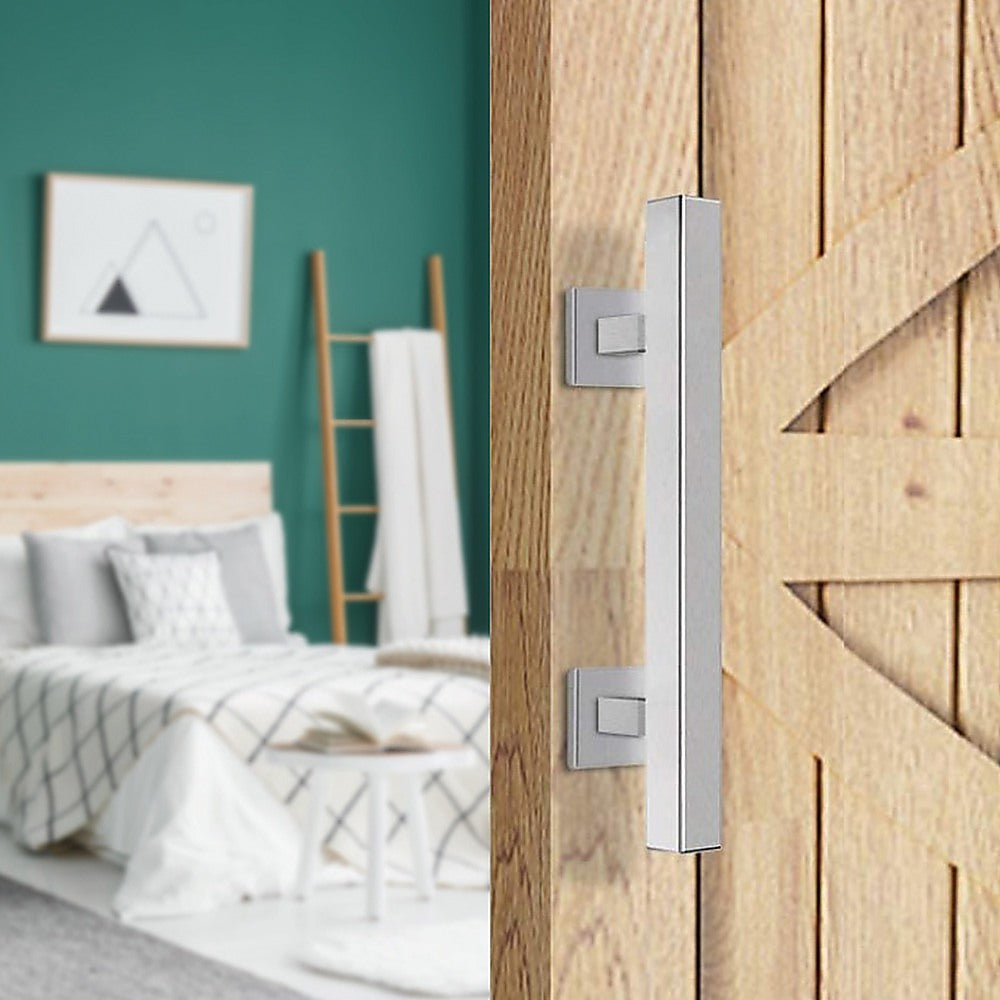 12 Square Pull and Flush Door Handle Set Stainless Steel Barn Door Hardware