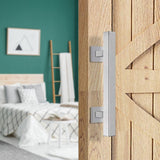 12 Square Pull and Flush Door Handle Set Stainless Steel Barn Door Hardware - Front View