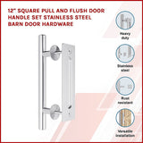 12 Square Pull and Flush Door Handle Set Stainless Steel Barn Door Hardware - Side View
