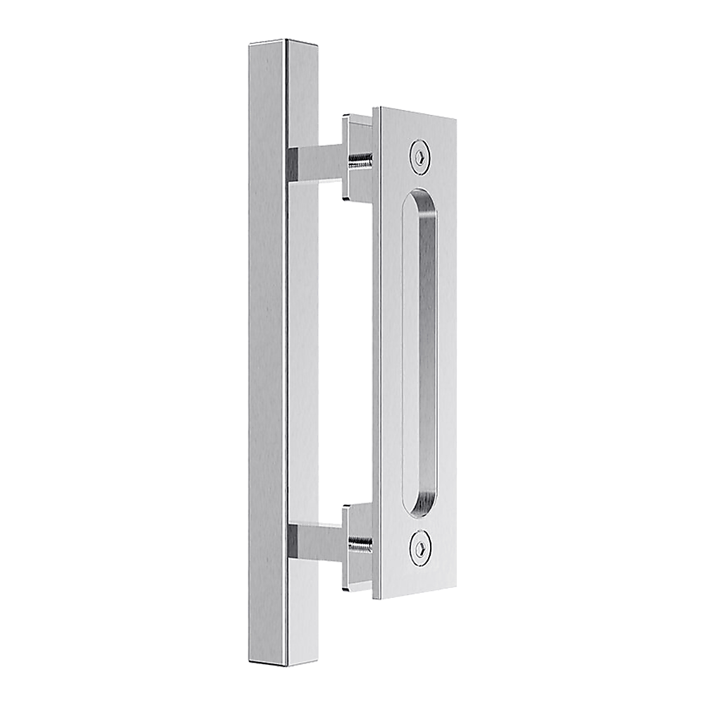 12 Square Pull and Flush Door Handle Set Stainless Steel Barn Door Hardware