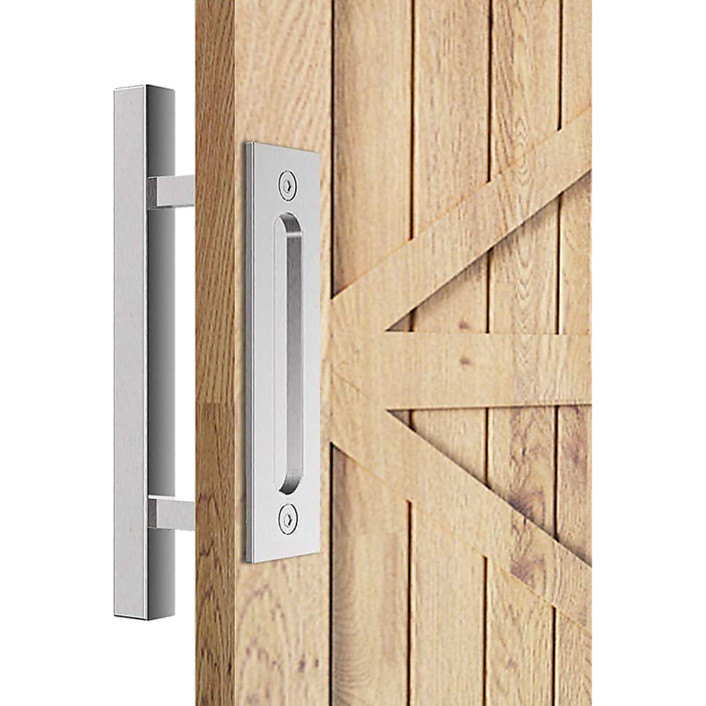 12 Square Pull and Flush Door Handle Set Stainless Steel Barn Door Hardware