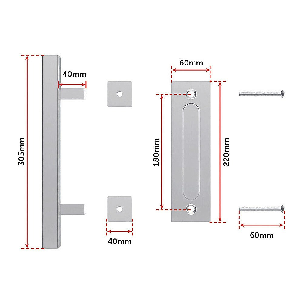 12 Square Pull and Flush Door Handle Set Stainless Steel Barn Door Hardware