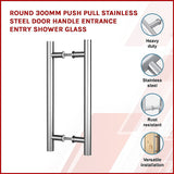 Round 300mm Push Pull Stainless Steel Door Handle Entrance Entry Shower Glass - Side View