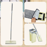 4x Microfiber Pads Flat Mop Bucket Kit 360 Rotating Self Wash Cleaning - Low Angle