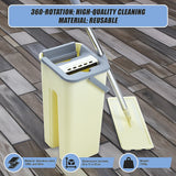 4x Microfiber Pads Flat Mop Bucket Kit 360 Rotating Self Wash Cleaning