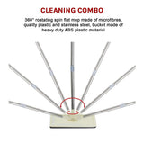 4x Microfiber Pads Flat Mop Bucket Kit 360 Rotating Self Wash Cleaning - Extra Image