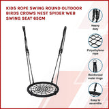 Kids Rope Swing Round Outdoor Birds Crows Nest Spider Web Swing Seat 65cm - Side View