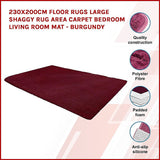 230x200cm Floor Rugs Large Shaggy Rug Area Carpet Bedroom Living Room Mat - Burgundy - Side View