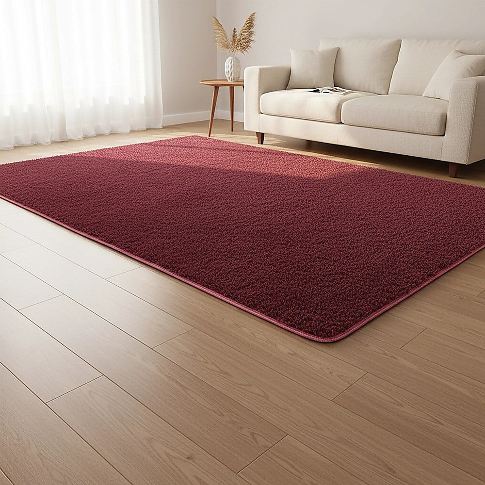 230x200cm Floor Rugs Large Shaggy Rug Area Carpet Bedroom Living Room Mat - Burgundy