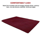 230x200cm Floor Rugs Large Shaggy Rug Area Carpet Bedroom Living Room Mat - Burgundy - Close-Up Angle