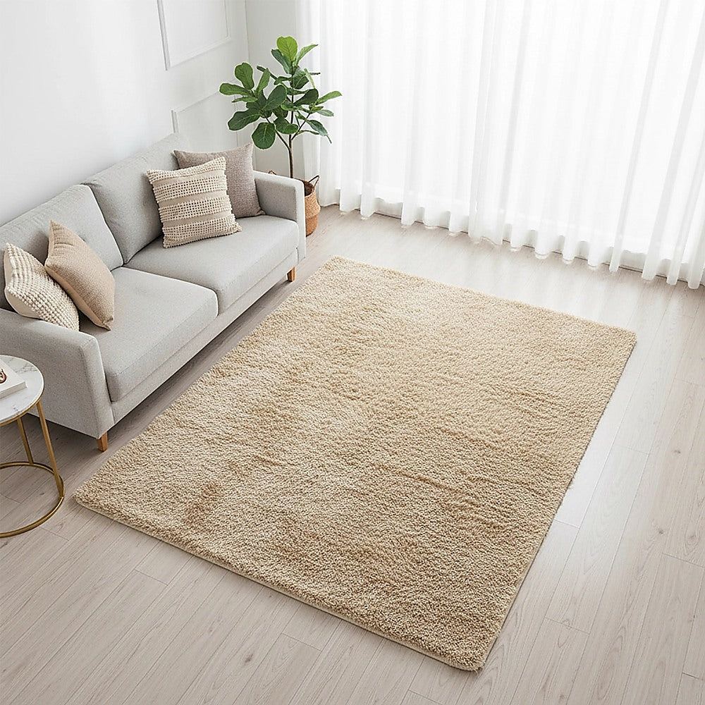 230x160cm Floor Rugs Large Shaggy Rug Area Carpet Bedroom Living Room Mat - Beige