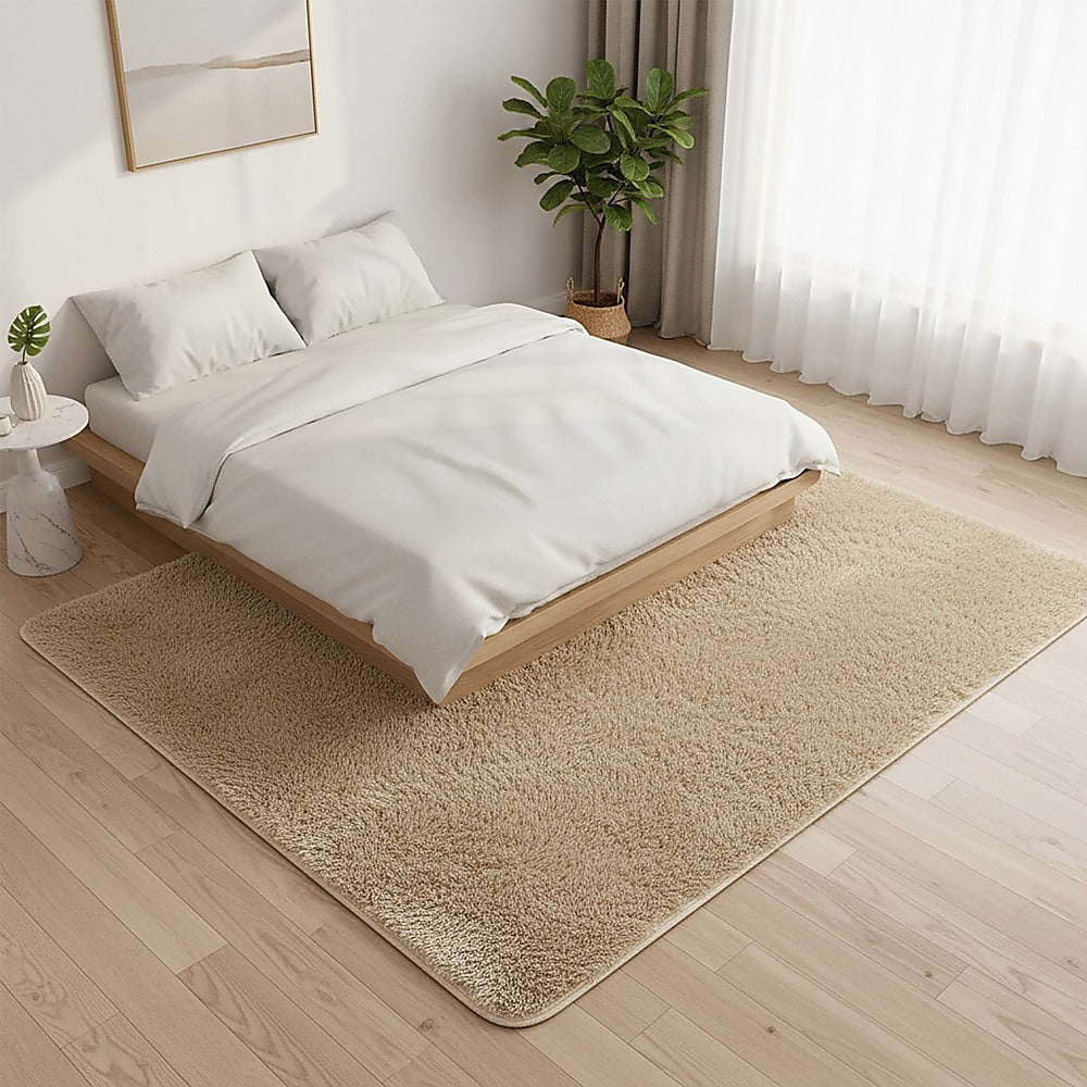 230x200cm Floor Rugs Large Shaggy Rug Area Carpet Bedroom Living Room Mat - Beige