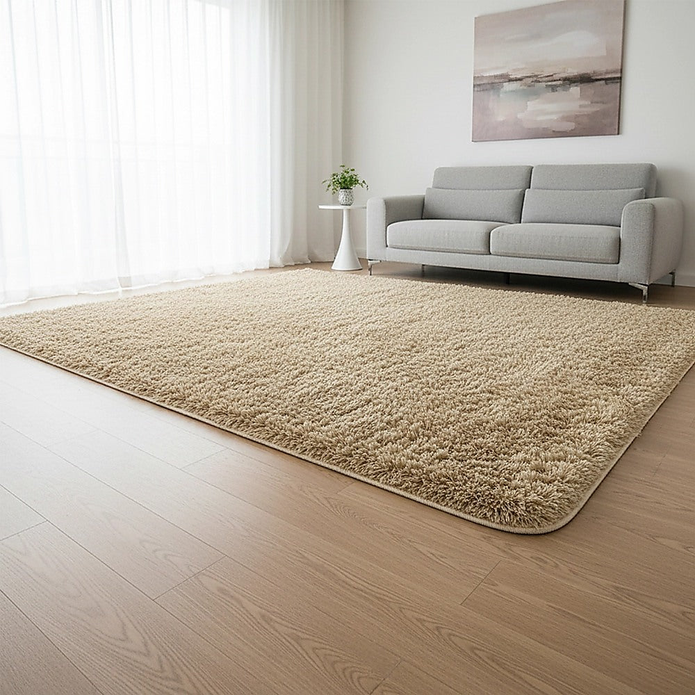 230x200cm Floor Rugs Large Shaggy Rug Area Carpet Bedroom Living Room Mat - Beige