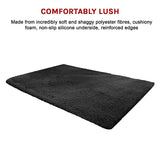 200x140cm Floor Rugs Large Shaggy Rug Area Carpet Bedroom Living Room Mat - Black - Close-Up Angle