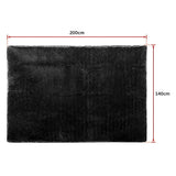 200x140cm Floor Rugs Large Shaggy Rug Area Carpet Bedroom Living Room Mat - Black - Low Angle