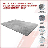 230x200cm Floor Rugs Large Shaggy Rug Area Carpet Bedroom Living Room Mat - Grey - Side View