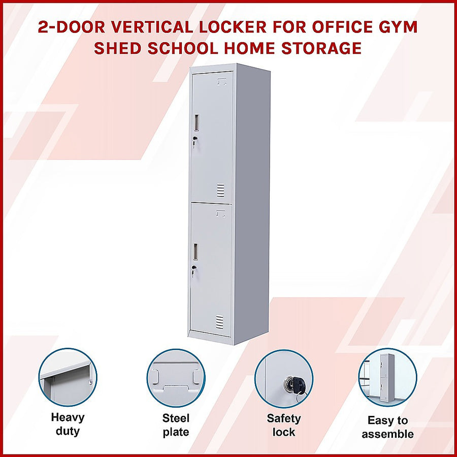 2-Door Vertical Locker for Office Gym Shed School Home Storage, image 3
