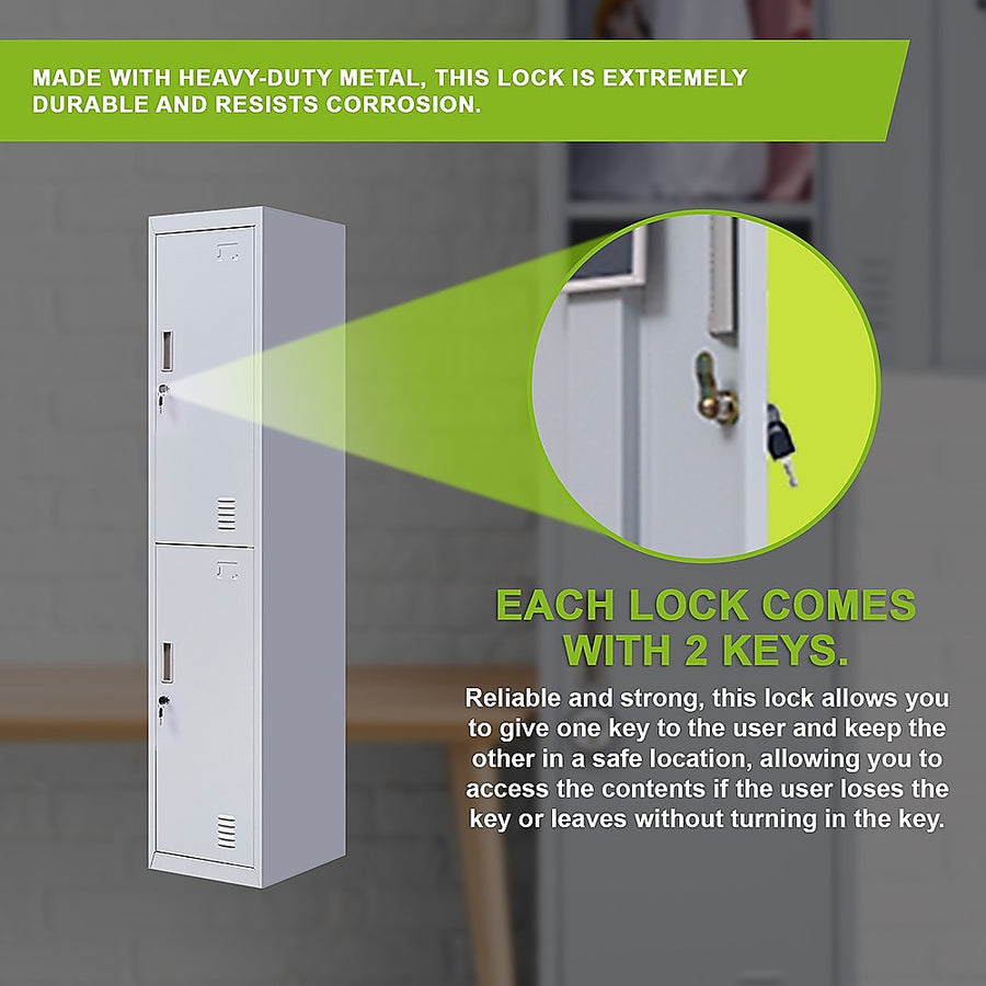 2-Door Vertical Locker for Office Gym Shed School Home Storage, image 10