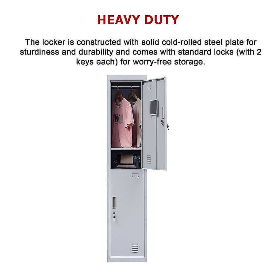 2-Door Vertical Locker for Office Gym Shed School Home Storage, image 12